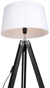 Подова лампа Трипод черна с абажур 45 см лен бял