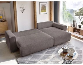 Кафяво-сив сгъваем/с място за съхранение ъглов диван от рипсено кадифе Nihad – Bobochic Paris