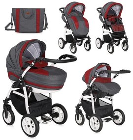 Детска комбинирана количка 3в1 KARA /въздушни гуми/ Lorelli - Red&Black
