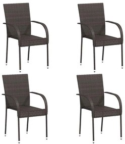 310083 vidaXL Стифиращи външни столове, 4 бр, полиратан, кафяви