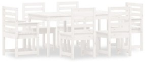 3154708 vidaXL Градински трапезен комплект от 7 части, бял, масивен бор