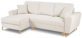 Бежов разтегателен ъглов диван с място за съхранение от прежда с примки от букле (ляв ъгъл) Kyoto – Cosmopolitan Design