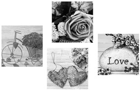 Комплект картини – Черно-бяло натюрморт с надпис Love