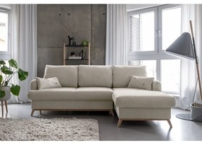 Бежов разтегателен/с място за съхранение ъглов диван (десен ъгъл) Scandic Lagom – Miuform