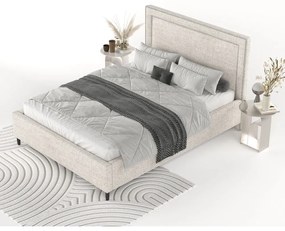 Кремаво тапицирано двойно легло с място за съхранение с включена подматрачна рамка 160x200 cm Baleine – Maison de Rêve