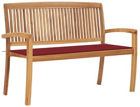 3063288 vidaXL Стифираща градинска пейка с възглавница, 128,5 см, тик масив