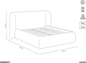 Светлосиво двойно тапицирано легло с място за съхранение и включена подматрачна рамка 140x200 cm Hauke – Makamii