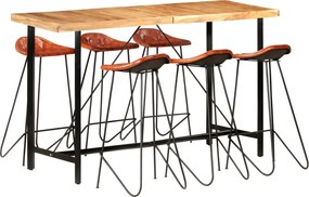 278766 vidaXL Бар комплект от 7 части масивно дърво и естествена кожа