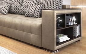 Разтегателен ъглов диван с подлакътник етажерка Мелвин