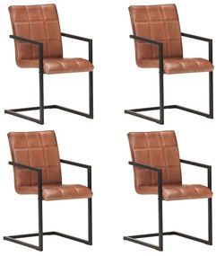 3059811 vidaXL Конзолни трапезни столове, 4 бр, кафяви, естествена кожа