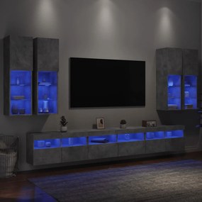 3216781 vidaXL ТВ стенни шкафове, 7 части, с LED светлини, бетонно сиви