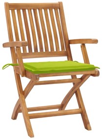 3062417 vidaXL Градински столове, 2 бр, яркозелени възглавници, тик масив