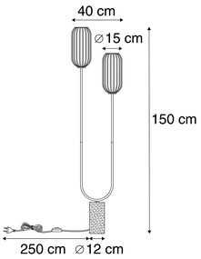 Подова лампа в стил арт деко черна с опушено стъкло 2-светлина - Rid