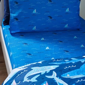 Син еластичен единичен детски чаршаф 90x190 cm Jawsome Shark – Catherine Lansfield