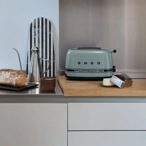 Тостер за хляб SMEG 50's Style Porsche TSF01PSGEU, 950W, 2 филии, 6 нива, Тавичка за трохи, Вграден кабел, Неръждаема стомана, Зелен