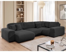 Тъмносив ъглов диван от рипсено кадифе (десен ъгъл/U форма) Justin – Ropez
