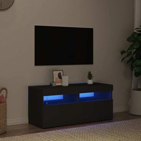 804383 vidaXL ТВ шкаф с LED осветление, черен, 90x35x40 см