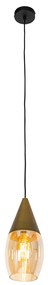 Модерен висящ аплик златен с кехлибарено стъкло - Drop