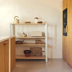 Кремав/в светло естествен цвят стелаж от декор от дъб 126x128x43 cm Bona – Teulat