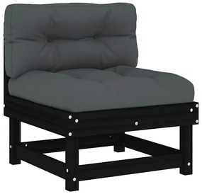 825433 vidaXL Среден диван с възглавници, черен, борово дърво масив