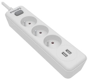 Philips SPN3032WA/60 - Разклонител с превключвател 3Z + 2xUSB-A 2 м бял