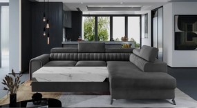 Тъмносив кадифен разтегателен ъглов диван с място за съхранение (десен ъгъл L форма) Laurence – ELTAP