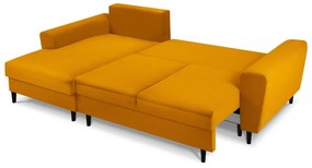 Разтегателен ъглов диван с място за съхранение от рипсено кадифе в цвят горчица (ляв ъгъл) Kyoto – Cosmopolitan Design