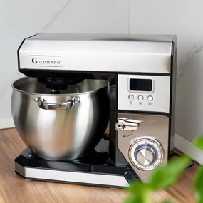 Планетарен миксер Goldmann GM-1115BD, 2200W, 8.5 л, 6 скорости + импулси, Таймер, Иноксова купа, LED, Инокс