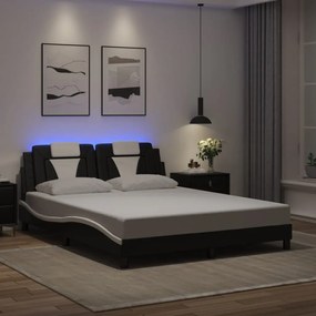 3214034 vidaXL Рамка за легло Viana с LED без матрак черно-бяла 160x200 cм
