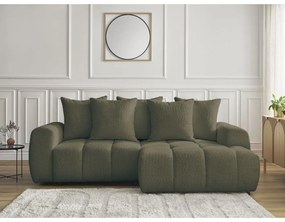 Сгъваем/с място за съхранение ъглов диван от прежда с примки от букле в цвят каки (десен ъгъл) Roxelane – Bobochic Paris