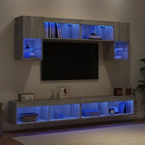 3216709 vidaXL ТВ стенни модули с LED, 6 части, сив сонома, инженерно дърво