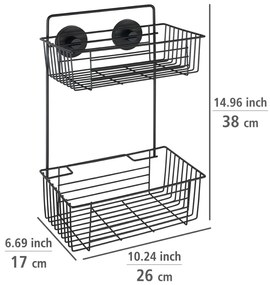 Черен стенен двуетажен рафт за баня Vacuum-Loc® Pavia Bari - Wenko