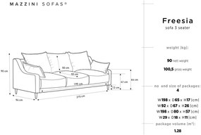 Разтегателен диван от сиво кадифе с място за съхранение , 215 см Freesia - Mazzini Sofas