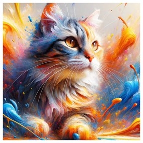 Картина на платно – Коте в вихър от цветове