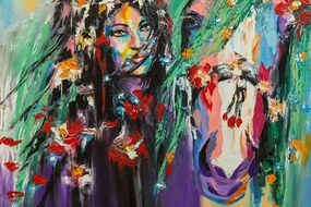 Тапет – Маслена живопис жена и кон