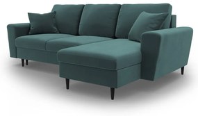 Кадифен разтегателен ъглов диван с място за съхранение в петролен цвят Kyoto – Cosmopolitan Design