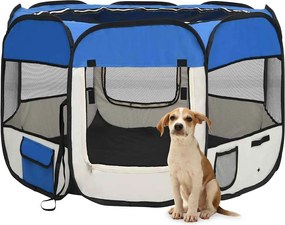 171013 vidaXL Сгъваема кучешка кошара с чанта за носене, синя, 90x90x58 см