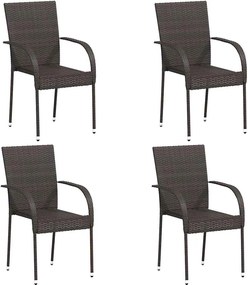 310083 vidaXL Стифиращи външни столове, 4 бр, полиратан, кафяви