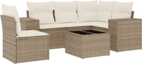 3254915 vidaXL Градински диван с възглавници, 6 части, бежов полиратан