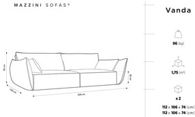 Сив диван 208 cm Vanda - Mazzini Sofas