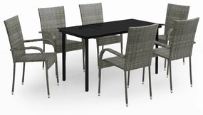 3099392 vidaXL Градински трапезен комплект, 7 части, сиво и черно