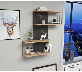 Двоен рафт от бор в антрацит и естествен цвят 65 cm Destan - Kalune Design