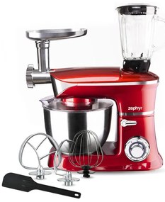 Кухненски робот 3в1 ZEPHYR ZP 1115 QBM, 1900W, 6.5 литра, Блендер, Миксер, Месомелачка, Червен