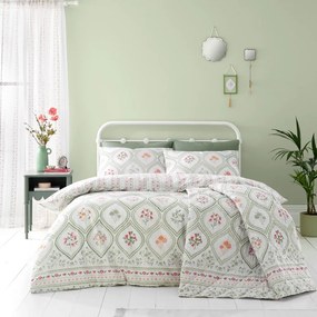 Кремаво-зелено спално бельо за двойно легло 200x200 cm Cameo - Catherine Lansfield