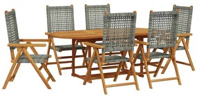 3281719 vidaXL Градински трапезен комплект, 7 части, сив, полиратан и масив
