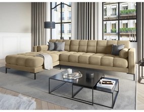 Бежов ъглов диван от кадифе , ляв ъгъл Bali - Cosmopolitan Design