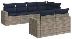3251548 vidaXL Градински диван с възглавници, 7 части, полиратан, сив