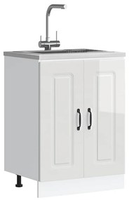 853439 vidaXL Шкаф за мивка, Kalmar, бял гланц, 60x46x81,5см, инженерно дърво