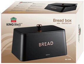 Кутия за хляб Kinghoff KH 1949, 35 см, Метално тяло, Бамбуков капак, Черен