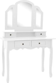 289322 vidaXL Комплект тоалетка с табуретка, бял, 100x40x146 см, пауловния